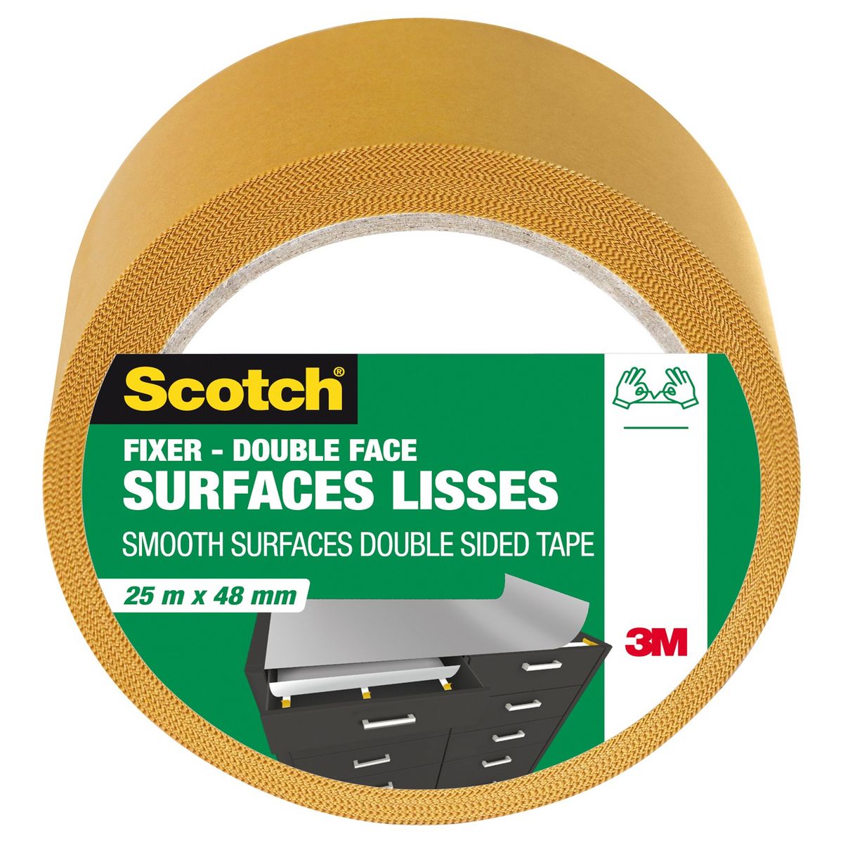 SCOTCH Adhésif double face pour surfaces lisses 25m x 48mm pas