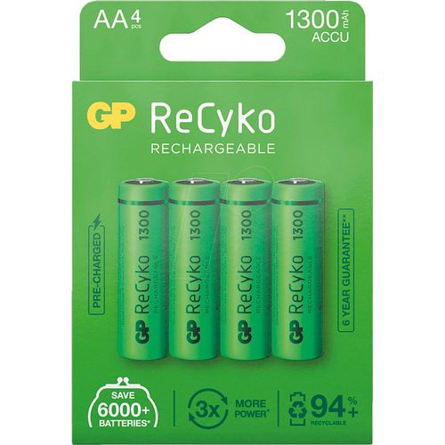 Blister 4 piles rechargeables ReCyko+ AA 1300MAH - Vert