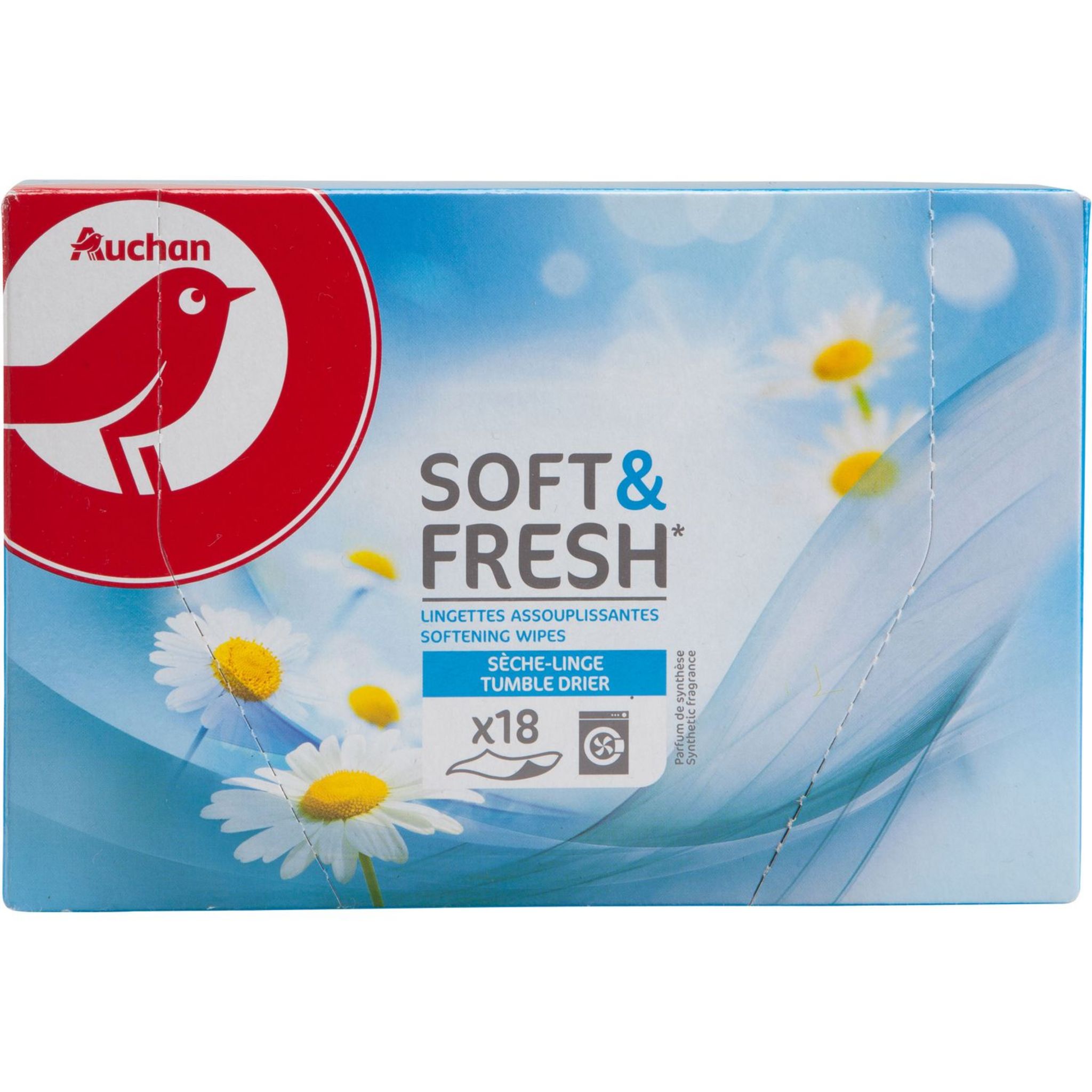 AUCHAN Soft & fresh lingettes assouplissantes sèche-linge 18