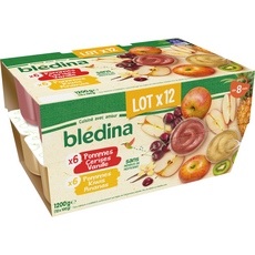 Bledina Puree De Fruits Adaptee A Bebe Panache Des 8 Mois 6 Pommes Cerises Vanille Et 6 Pommes Kiwis Ananas 12x100g Pas Cher A Prix Auchan