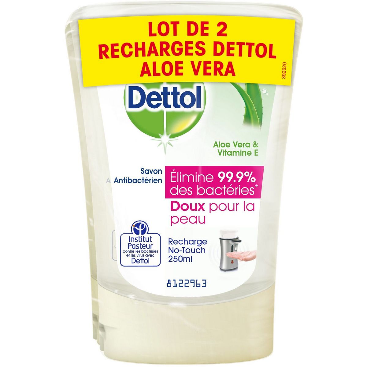 DETTOL Recharge No Touch Savon antibactérien à l'aloé vera 2x250ml pas cher  