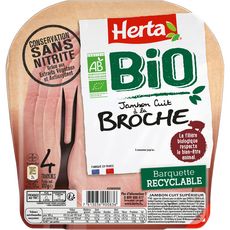 HERTA Jambon bio cuit à la broche sans nitrite sans couenne 4 tranches 120g