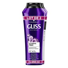 GLISS Ultimate Fiber Shampooing pour cheveux sur-sollicités très abimés  2 pièces  2x250ml