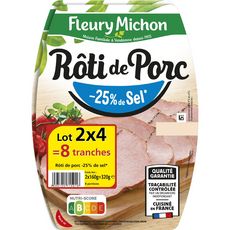 FLEURY MICHON Rôti de porc sel réduit tranche   8 tranches  2x160g