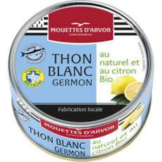 MOUETTES D'ARVOR Thon blanc germon au naturel au citron bio produit en Bretagne 160g