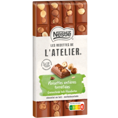 NESTLE Les Recettes de L'Atelier Tablette dégustation chocolat au lait noisettes entières torréfiées    170g