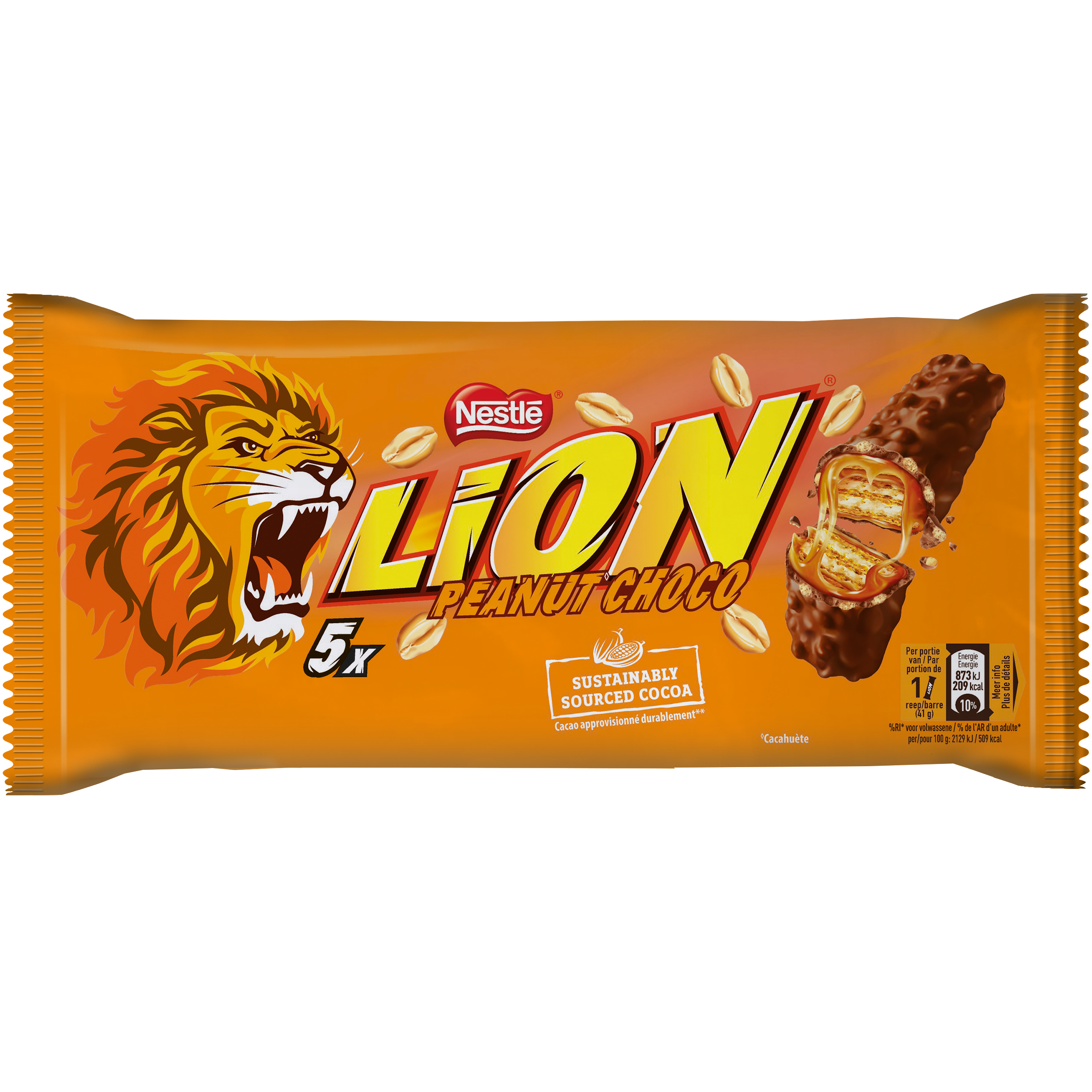 LION Barres chocolatées caramel et cacahuètes 5x41g pas cher 