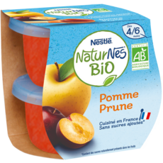 NESTLE Naturnes petit pot dessert pomme prune bio dès 4 mois 2x115g