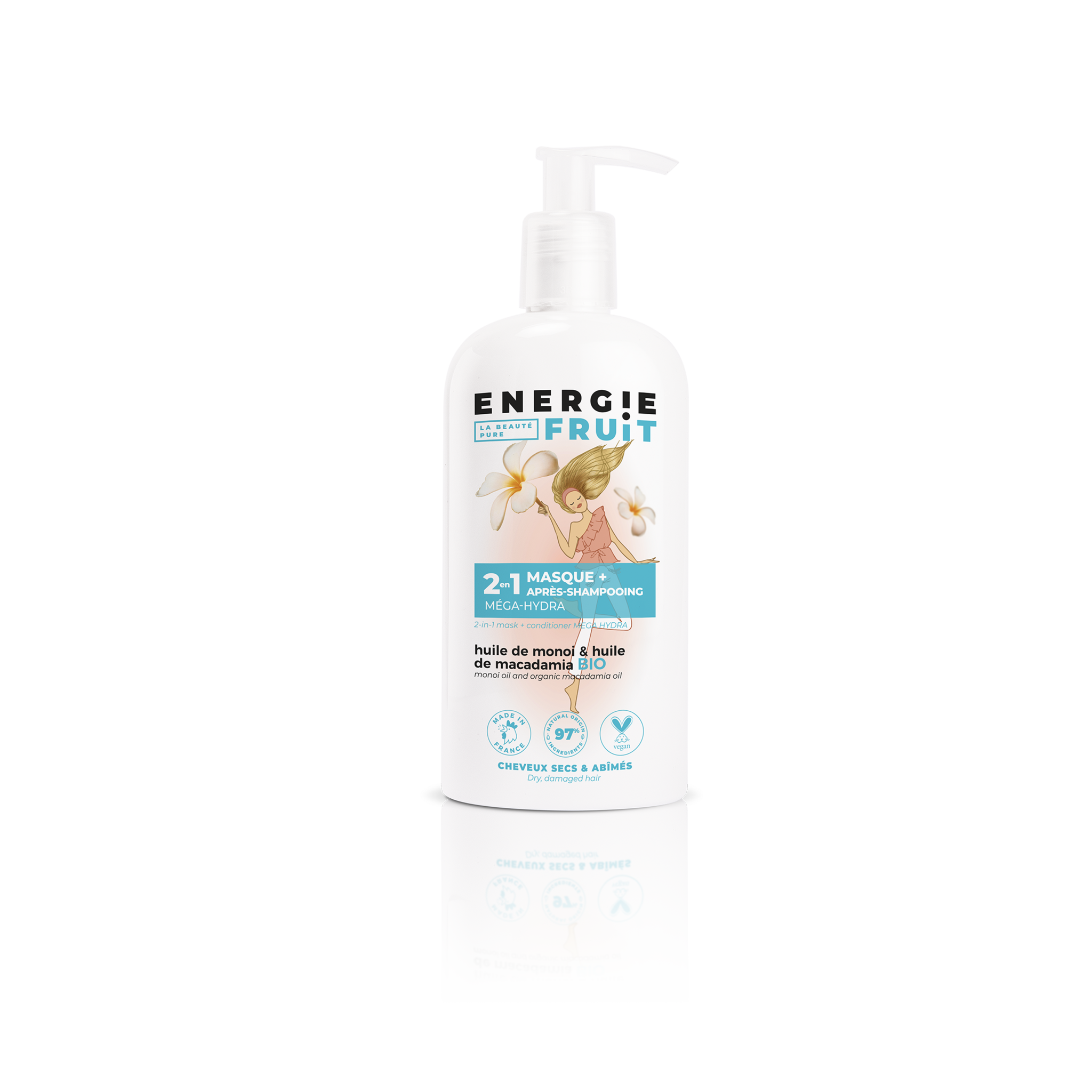 ENERGIE FRUIT 2 en 1 Masque + Après-shampooing huile de monoïet huile de  macadamia bio cheveux secs à abîmés 300ml pas cher 