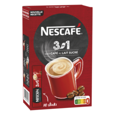 NESCAFE Sticks de café instantané 3 en 1 goût café au lait sucré 10 sticks 165g