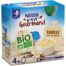 NESTLE P'tit gourmand gourde dessert lacté vanille bio dès 8 mois 4x85g
