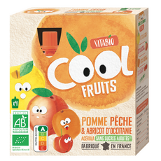 VITABIO Gourdes pomme pêche abricot sans sucres ajoutés fabriqué en France 4x90g