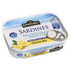 CONNETABLE Sardines au citron bio sans huile -30% de sel, préparées en Bretagne 135g