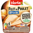 HERTA Filet de poulet sans nitrite réduit en sel 4 tranches 120g