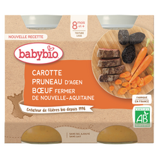 BABYBIO Petit pot carotte pruneau boeuf fermier bio dès 8 mois 2x200g