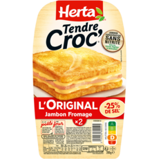 HERTA Tendre Croc' l'original jambon et fromage réduit en sel 2 pièces 200g
