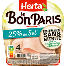 HERTA Le Bon Paris Jambon blanc sans nitrite réduit en sel 4 tranches 140g