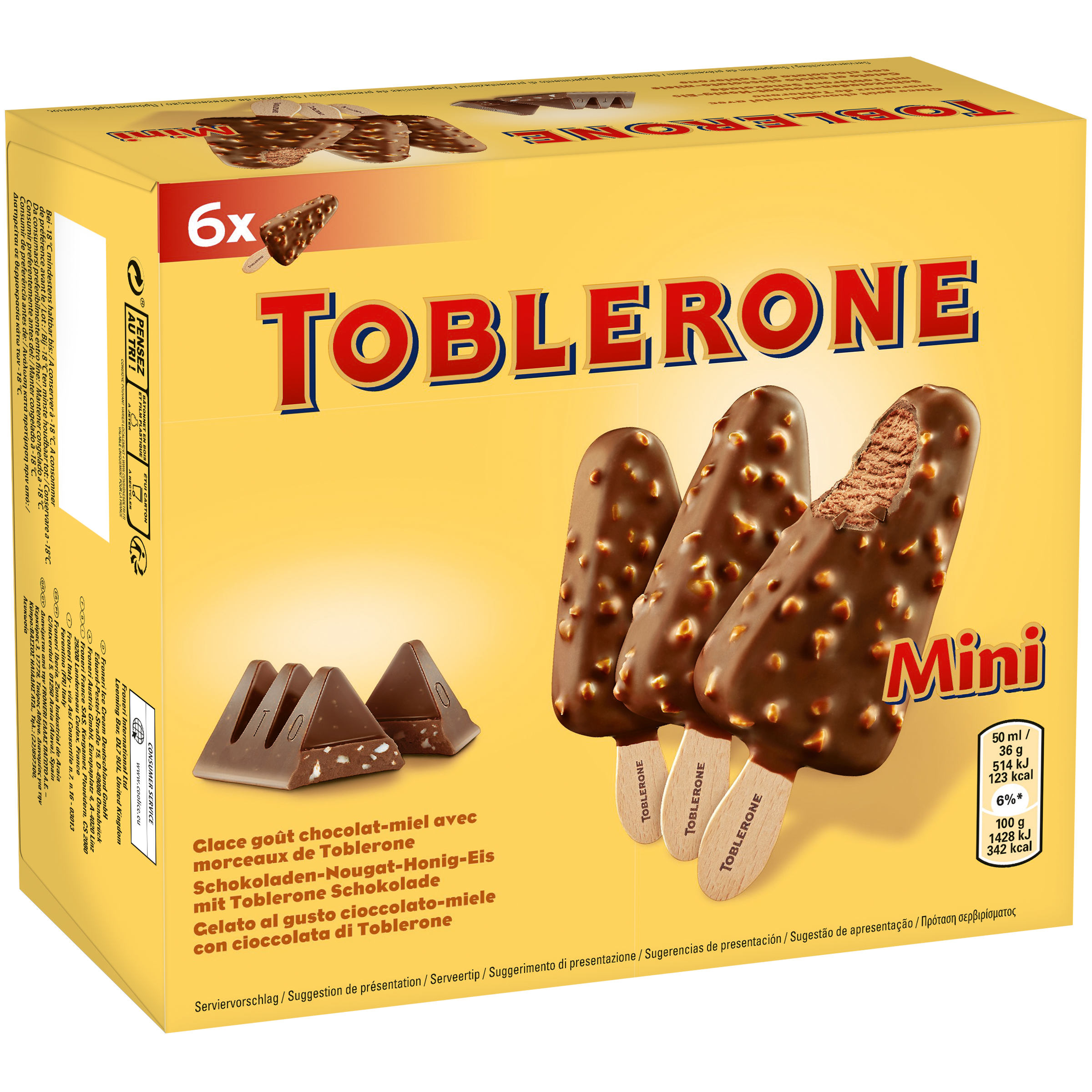 TOBLERONE Bâtonnet galcé au nougat et miel enrobés de chocolat