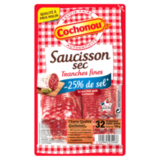COCHONOU Saucisson sec tranches fines -25% de sel 32 tranches 100g