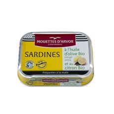 LES MOUETTES D'ARVOR Sardines à l'huile d'olive vierge extra bio et citron bio 115g
