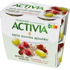 ACTIVIA Yaourt aux fruits cranberry raisin chanvre sans sucres 4x115g