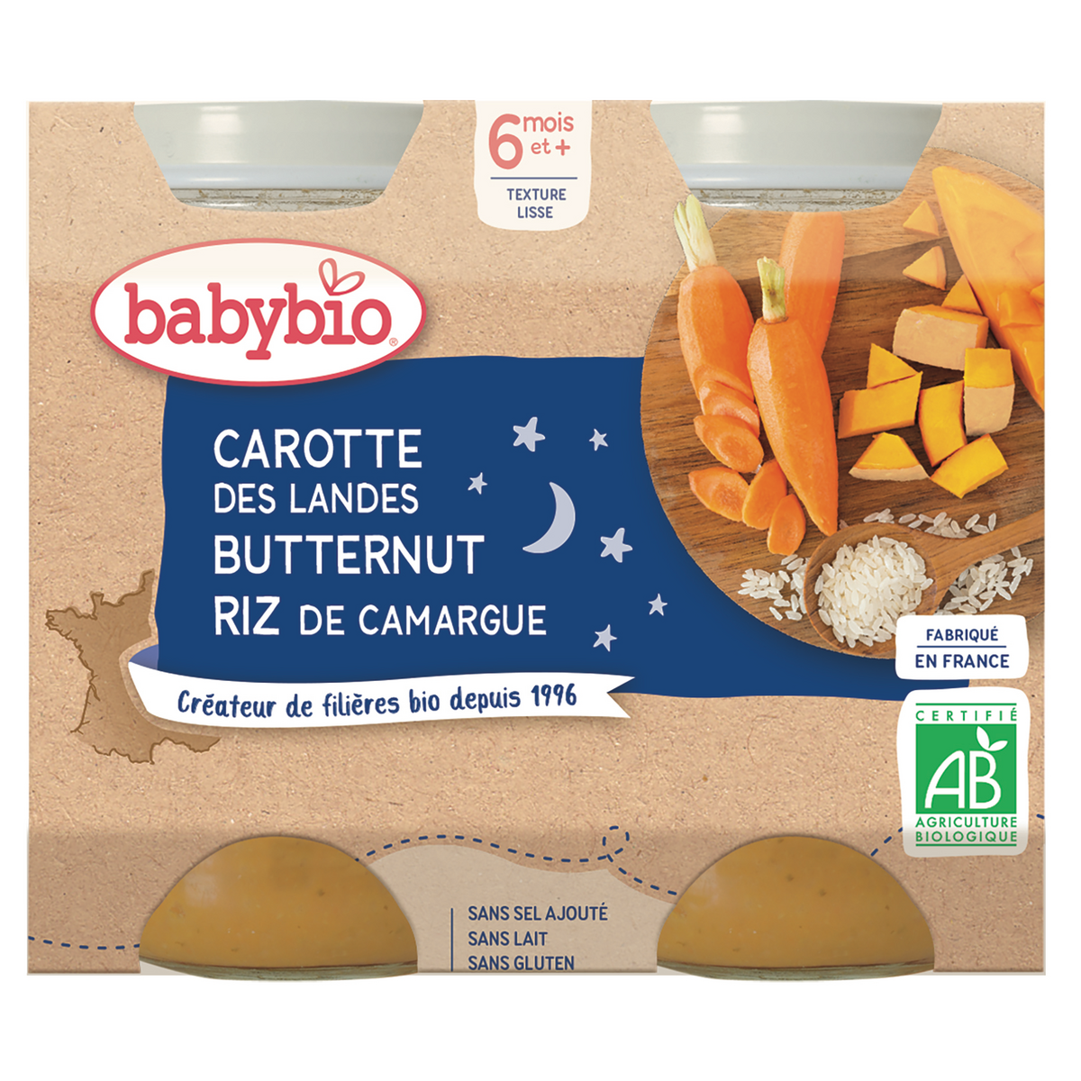 Babybio Petit Pot Carottes Potimarron Riz Bio Des 6 Mois 2x130g Pas Cher A Prix Auchan