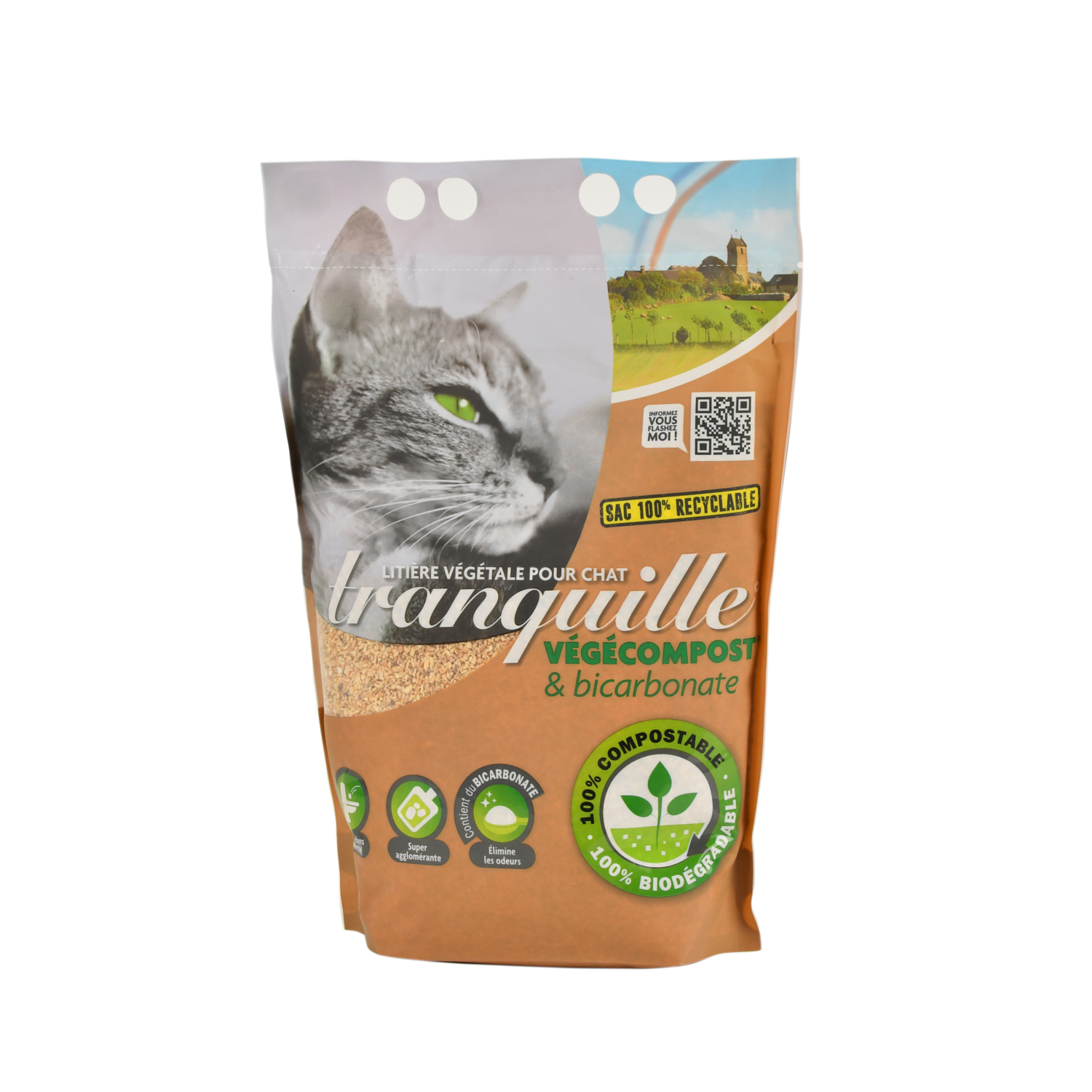 Tranquille Litiere Vegetale Vegecompost Et Biocarbonate Pour Chat 4l Pas Cher A Prix Auchan