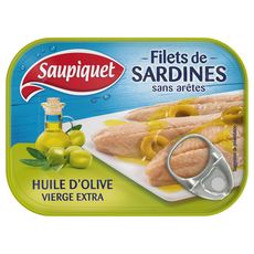SAUPIQUET Filets de sardines sans arêtes à l'huile d'olive vierge extra 100g