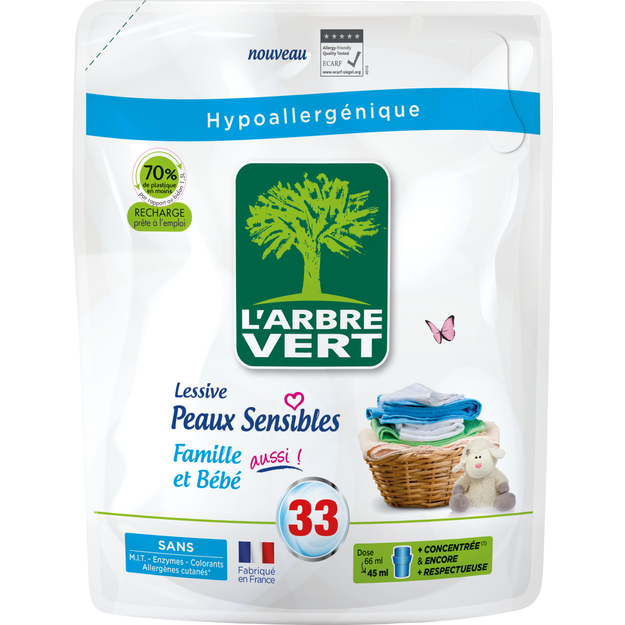 L'ARBRE VERT Lessive hypoallergénique famille et bébé 33 lavages 1