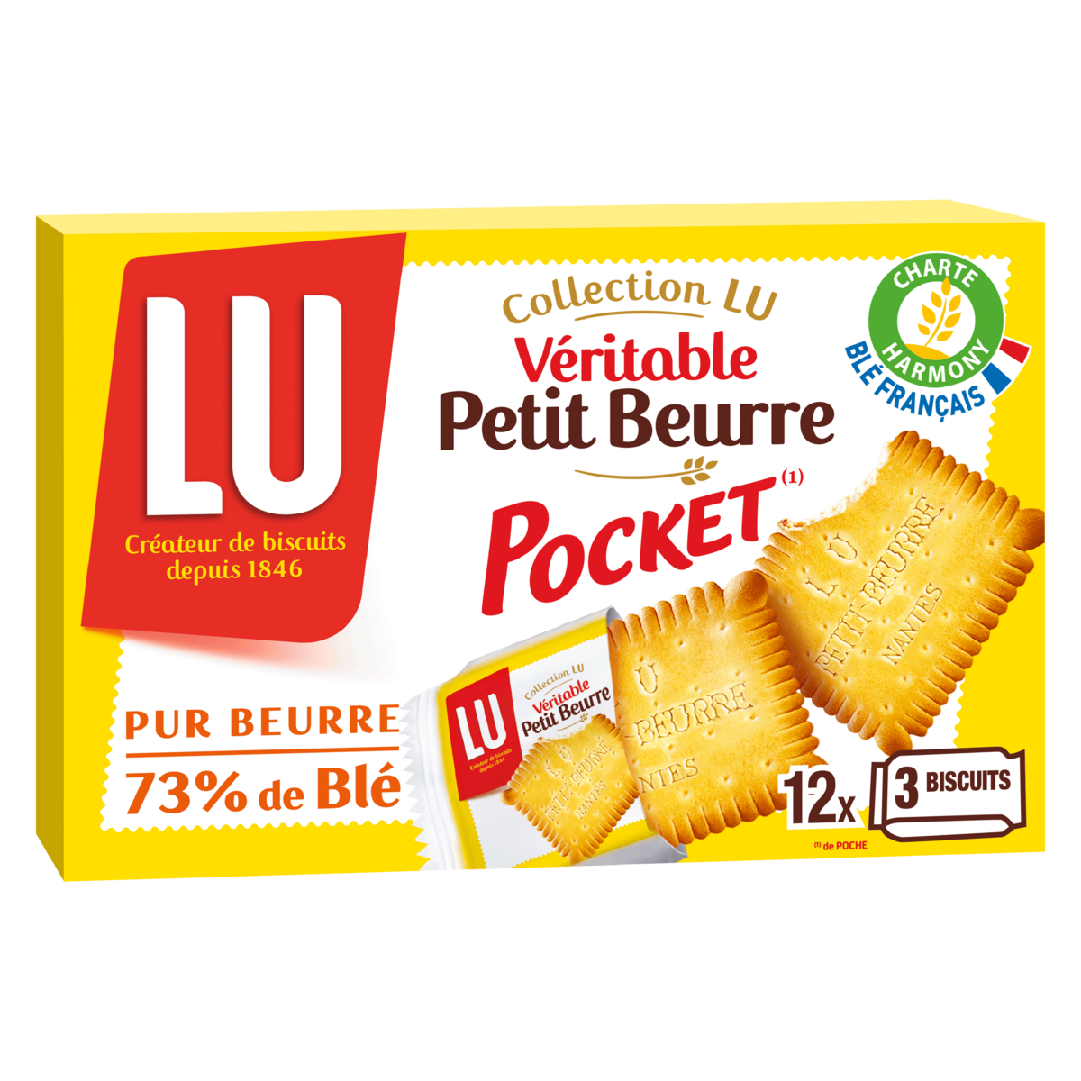 LU Biscuits véritable petit beurre pocket, sachets fraîcheur 12x3 biscuits 300g