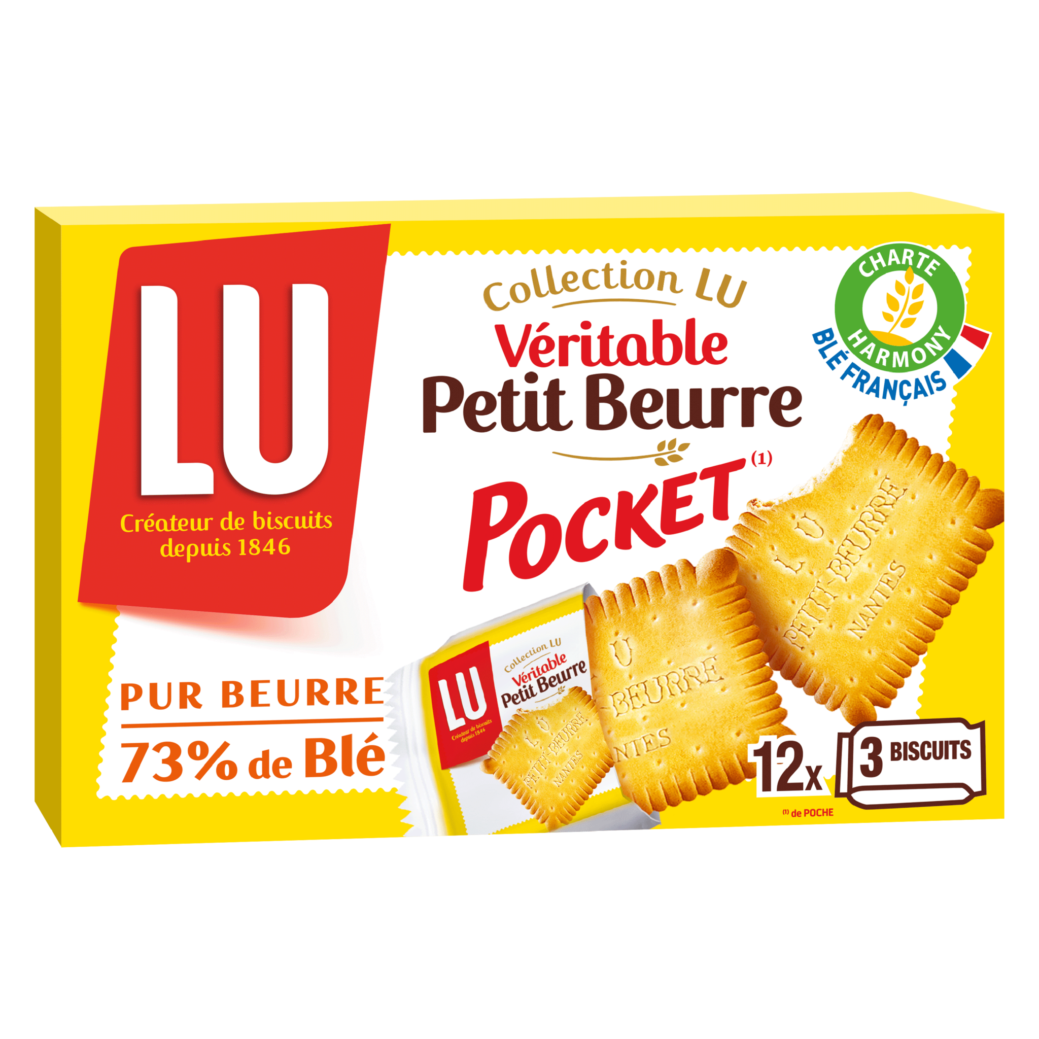 LU Biscuits véritable petit beurre pocket, sachets fraîcheur 12x3 biscuits  300g pas cher 