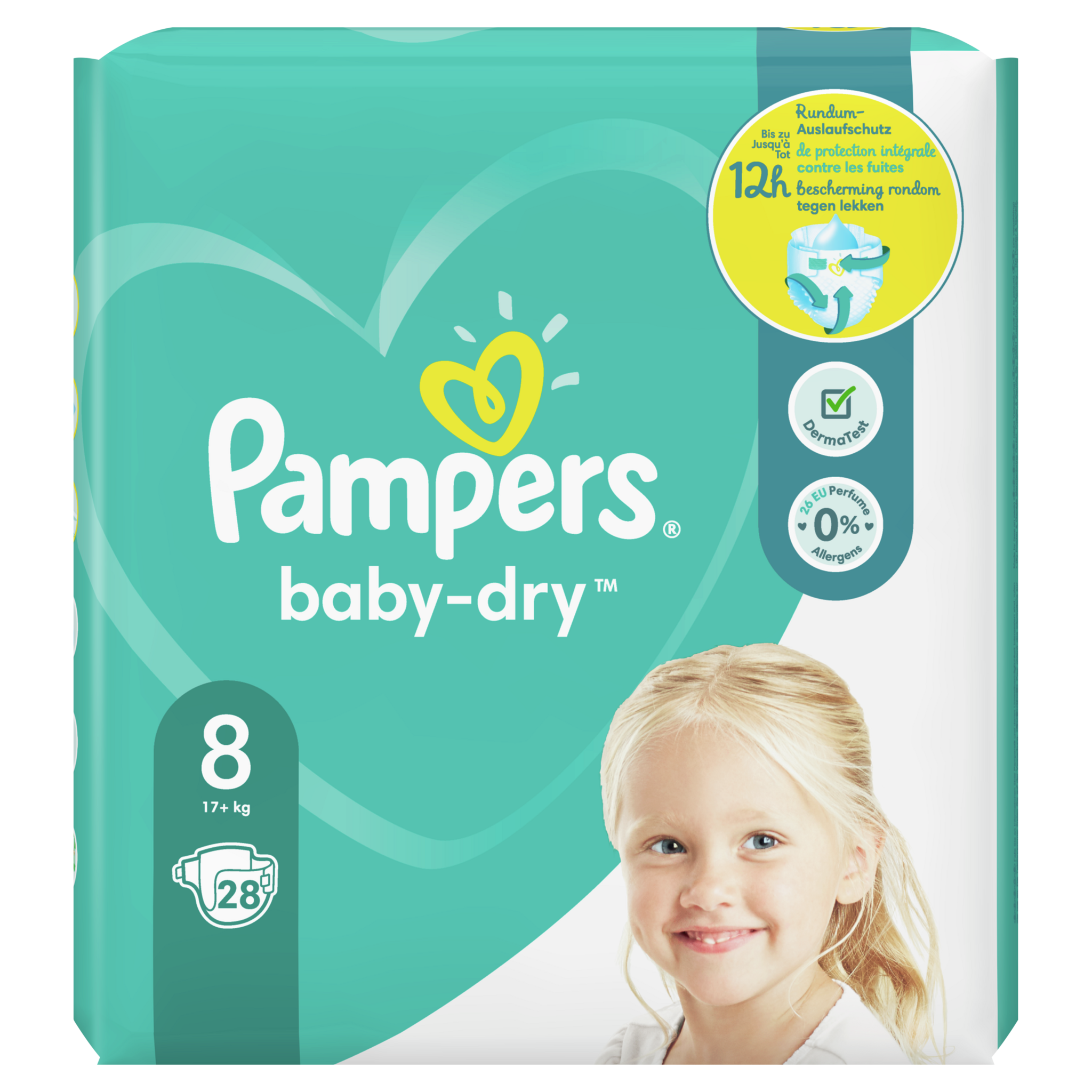 PAMPERS Baby dry Couche taille 8 (17kg +) x28 28 couches pas cher 