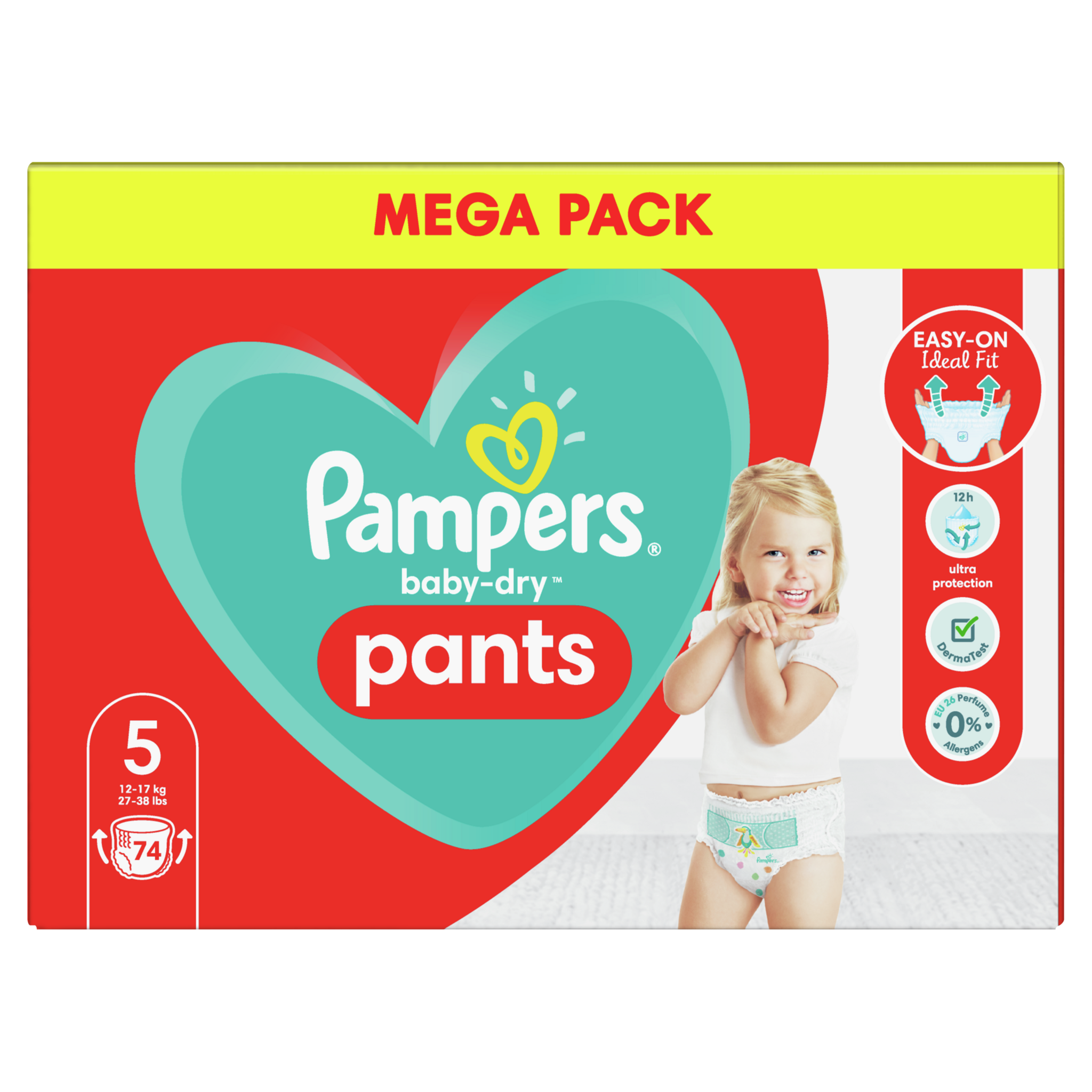 Pampers - Couches-culottes Pants, taille 7, 17+ kg, Mega Pack 74 pcs