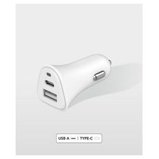 JUST GREEN Chargeur voiture USB A + USB C - 5.4A - Blanc