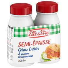 ELLE & VIRE Crème entière semi-épaisse en bouteille 2x25cl 50cl
