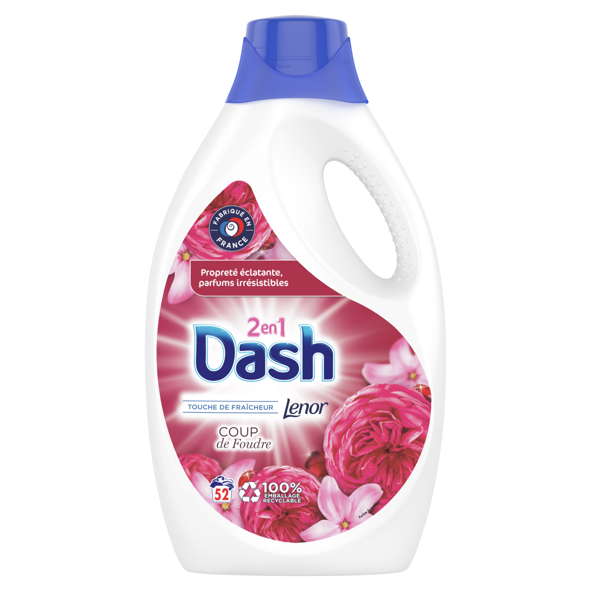 DASH 2 en 1 Lessive diluée Coup de Foudre 52 lavages 2,6l pas cher