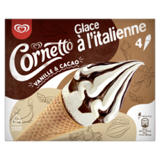 CORNETTO Glace à l'italienne vanille chocolat 4 pièces 324g