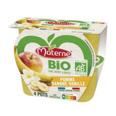 MATERNE Coupelles pomme banane vanille bio sans sucres ajoutés 4x100g