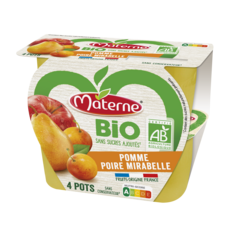 MATERNE Coupelles pomme poire mirabelle bio sans sucres ajoutés 4x100g