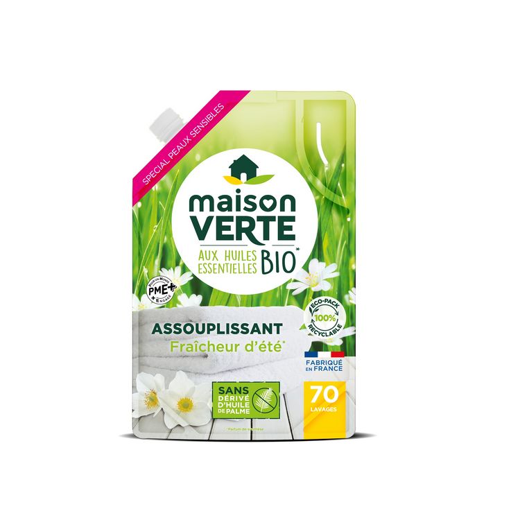 MAISON VERTE Assouplissant fraicheur d'été aux huiles essentielles bio 70  lavages 1.4l pas cher 