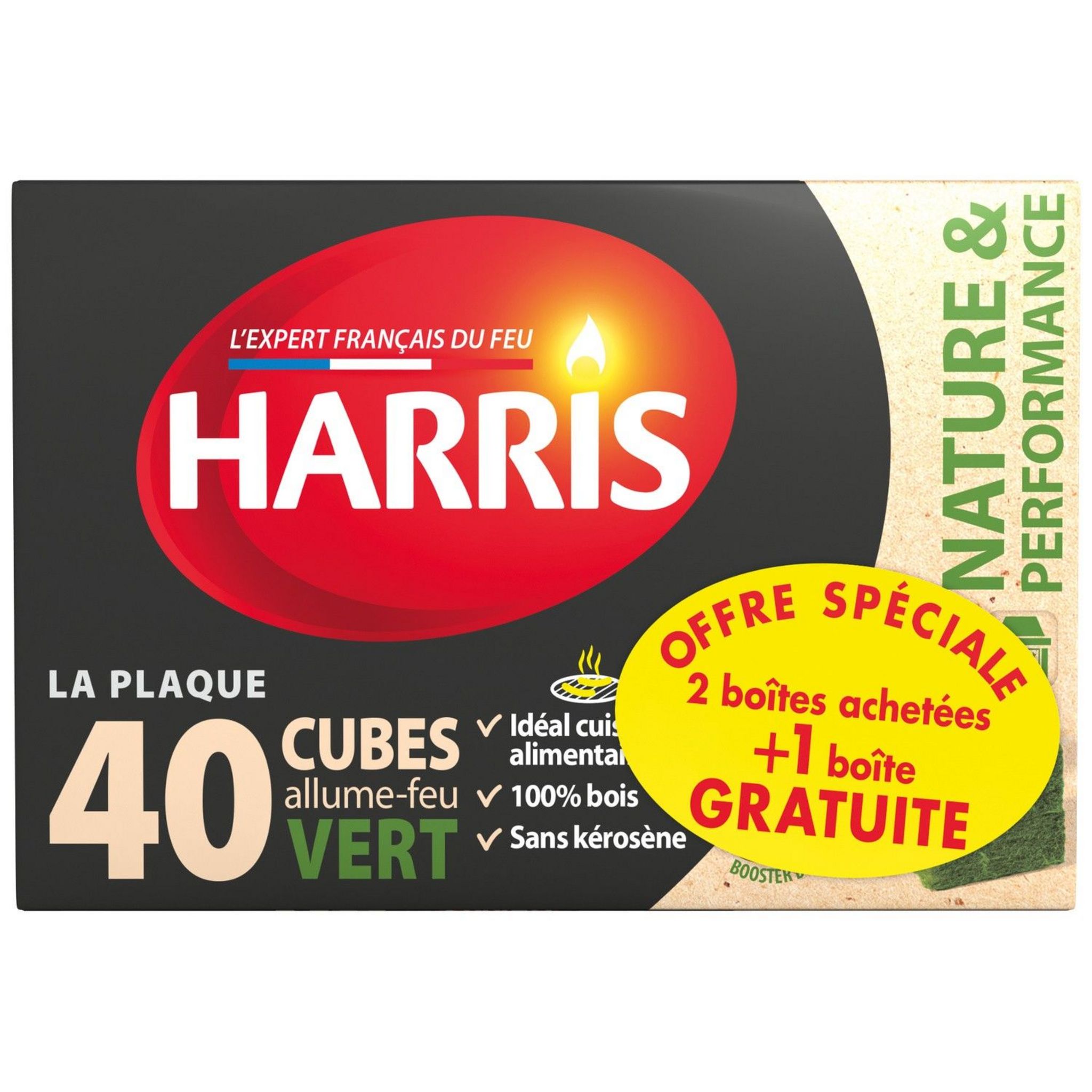 HARRIS Allume feux nature performance 2x40 + 1offert 120 cubes pas