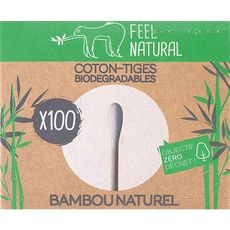 FEEL NATURAL Cotons-tiges biodégradables en bambou naturel  100 pièces 