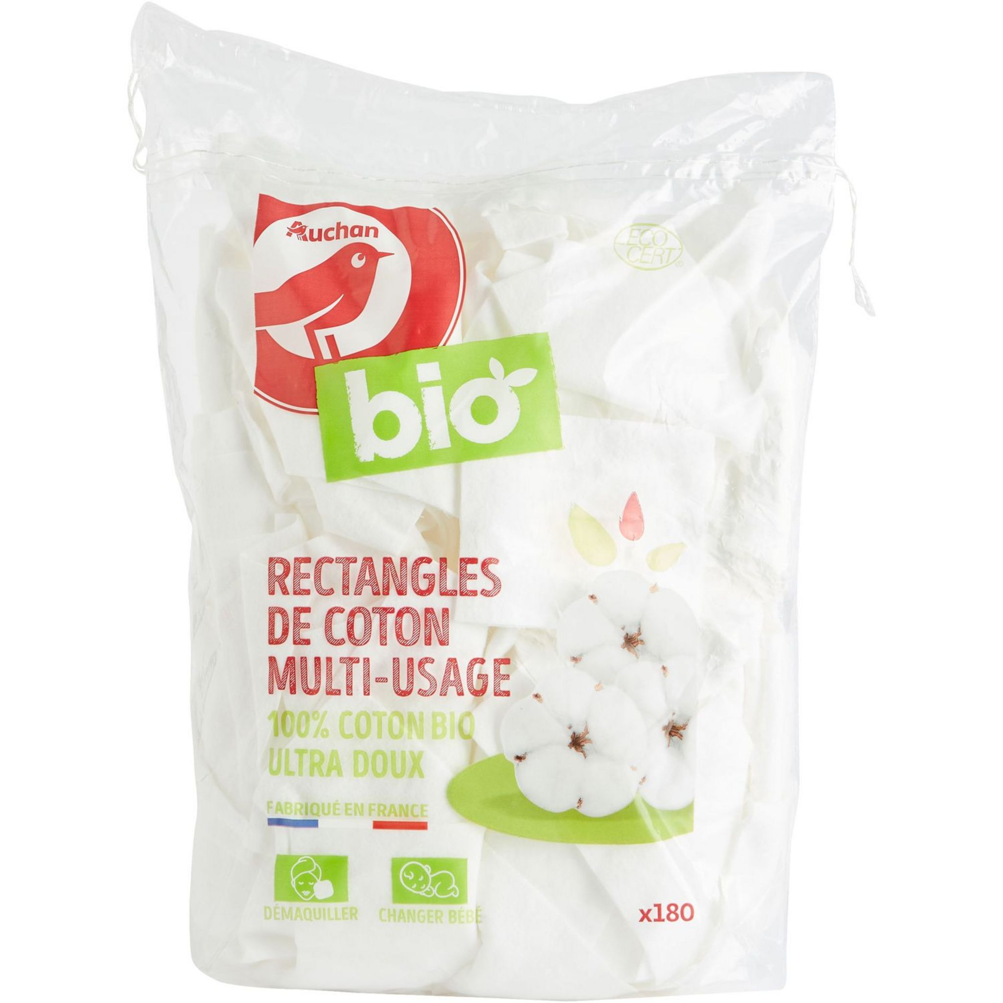 Auchan Rectangles De Coton Bio Multi Usage Ultra Doux 180 Pieces Pas Cher A Prix Auchan