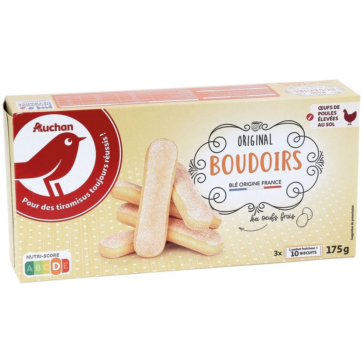 Auchan Boudoirs Aux œufs Frais Sachets Fraicheur 3x10 Biscuits 175g Pas Cher A Prix Auchan