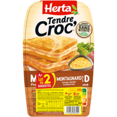 HERTA Tendre croc' montagnard fromage à raclette et jambon fumé  2 pièces  2x200g