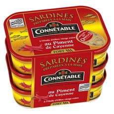 CONNETABLE Sardine à l'huile d'olive vierge extra et au piment de cayenne fort 3x135g