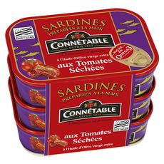 CONNETABLE Sardines aux tomates séchées à l'huile d'olive vierge extra 3x135g