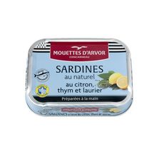 MOUETTES D'ARVOR Sardines au naturel citron thym et laurier  115g