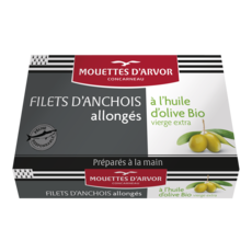MOUETTES D'ARVOR Filets d'anchois allongés à l'huile d'olive bio 90g