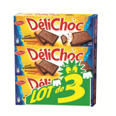 DELICHOC Biscuits sablés nappés de chocolat au lait croustillant 3 paquets  3x150g